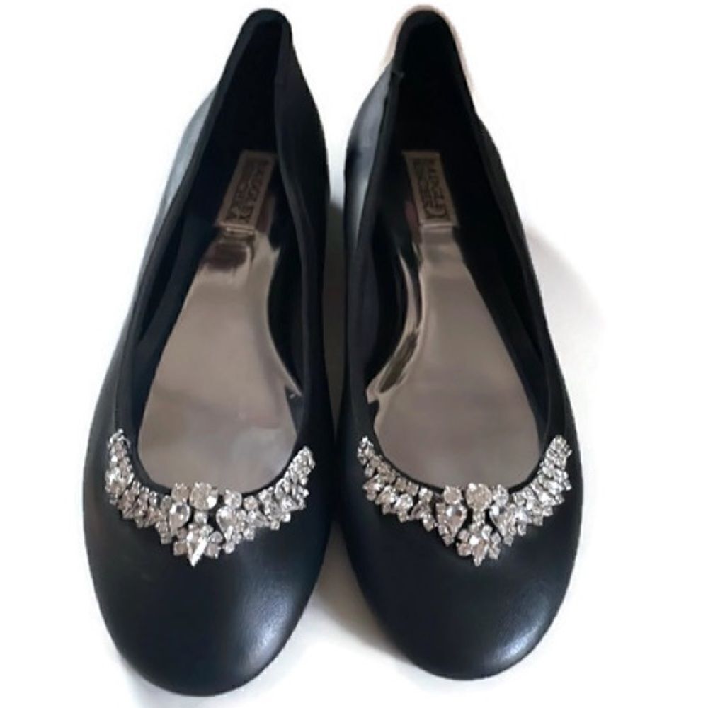 Badgley Mischka Leather Crystal Ballet Flats